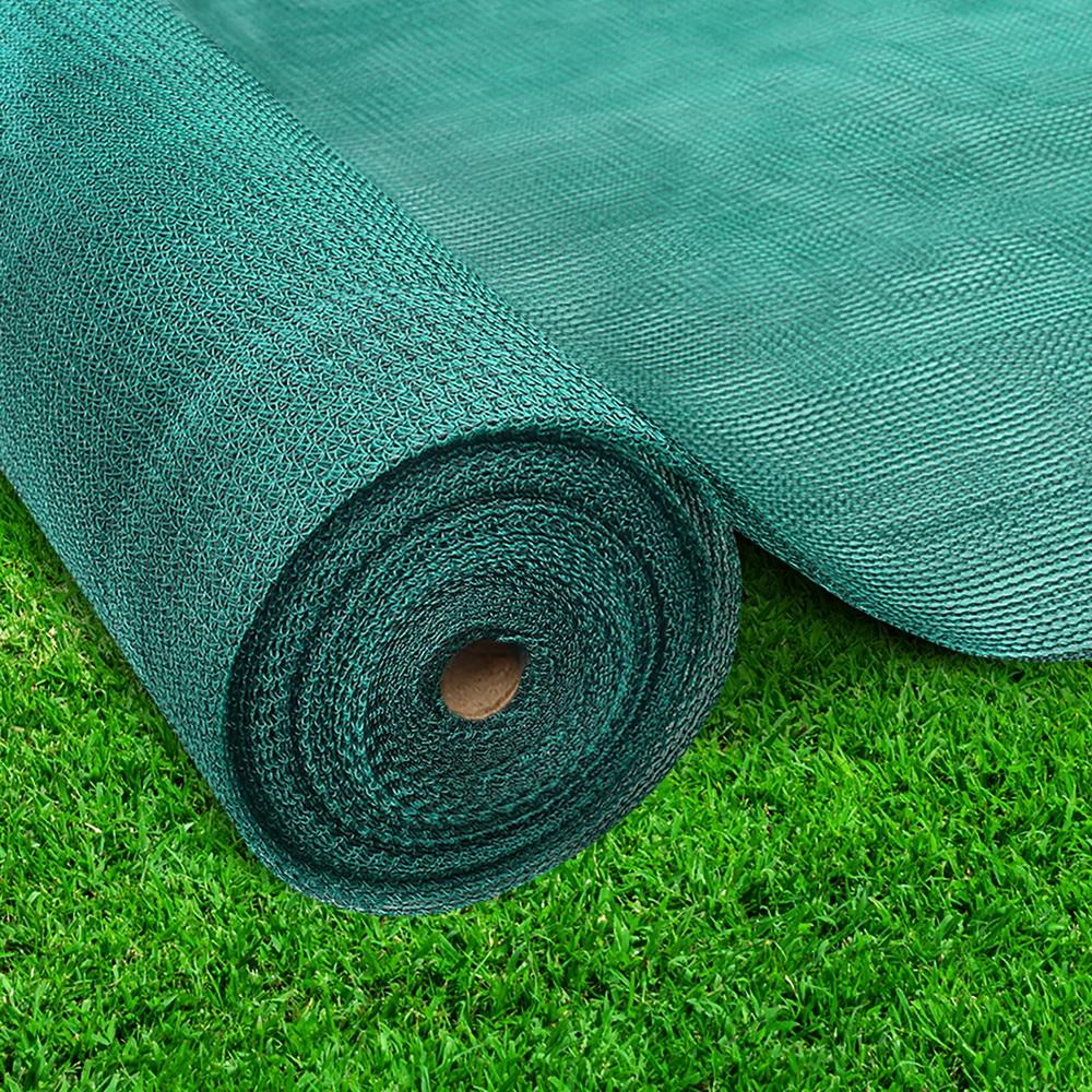 Instahut 1.83x50m UV Shade Cloth in green, showcasing its knitted fabric and roll form, ideal for garden and greenhouse use.